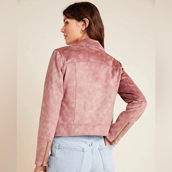 anthropologie Lucy Pink Suede Tie Dye Moto Jacket - Picture 2 of 8